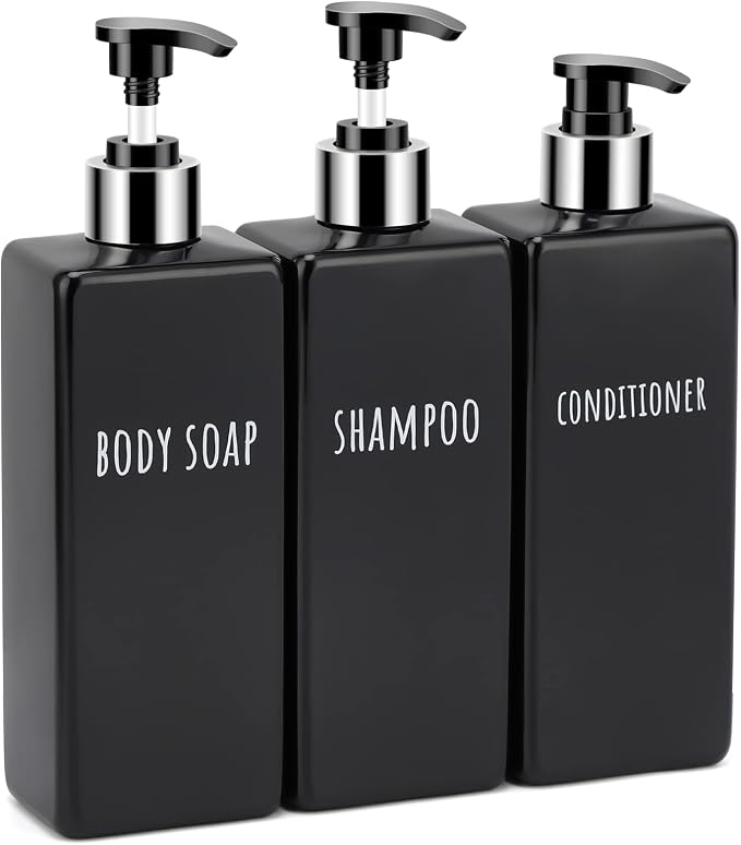 Segbeauty Shower Soap Dispenser Black, 500ml Reusable Plastic Square Shampoo by Segbeauty