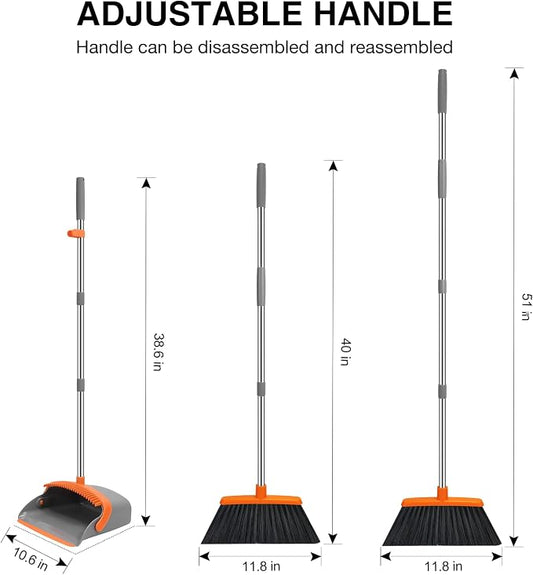 NACENA Broom and Dustpan Set, 52-in Long Adjustable Handle Broom Dustpan Combo - Image 2
