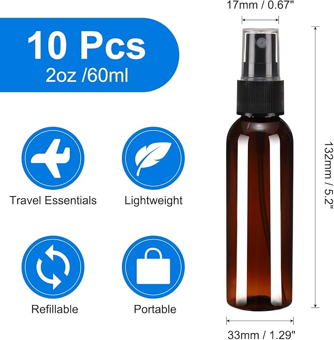 uxcell 10 Pack Spray Bottles, 2Oz/60ML Reusable Clear Empty Mist Plastic Mini - Image 2