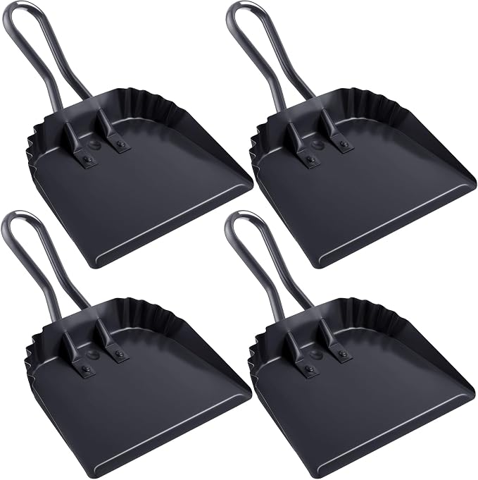 Mumufy 4 Pack 12 inch Heavy Duty Metal Dustpan Large Wide Dust Pans by Mumufy