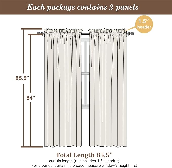 Chyhomenyc Sheer Grey Curtains 84 inches Long 2 Panels Set, Lightweight Solid - Image 3