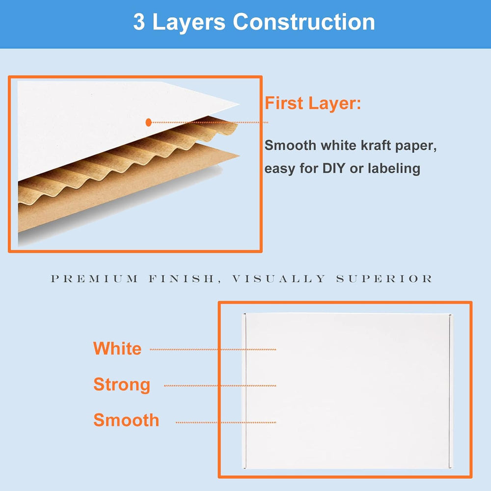 Wowxyz 17x11x3" Shipping Boxes 20 Pack White Corrugated Cardboard Box