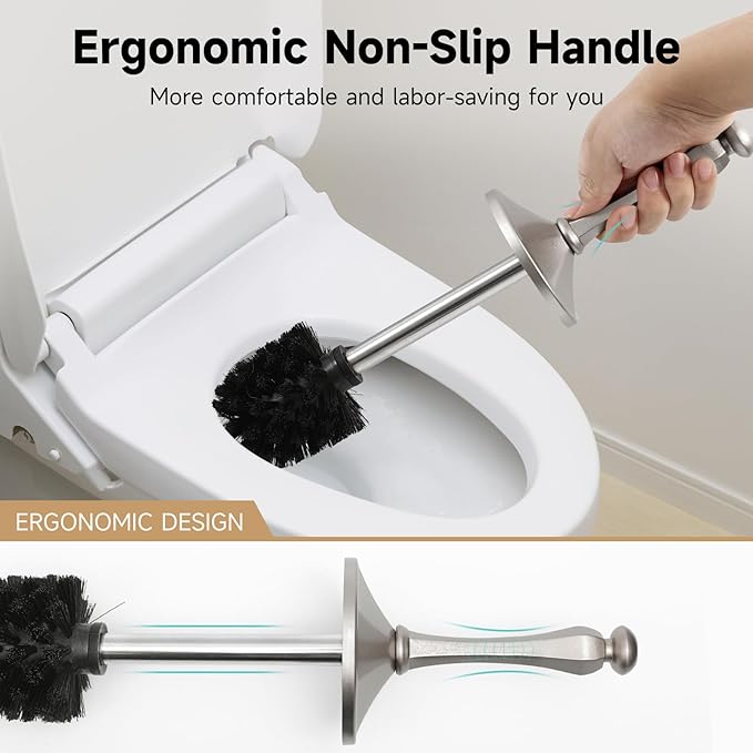 Stain Nickel Toilet Brush and Holder，Extra Long Handled Toilet Brush - Image 3