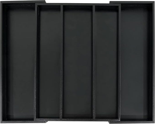 Utoplike Bamboo Drawer Organizer Kitchen Utensils, Adjustable Black Silverware by Utoplike