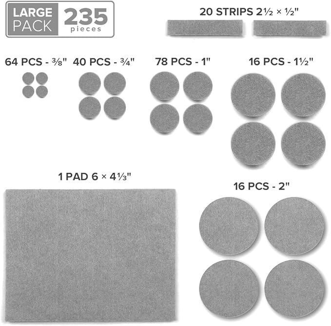 235 pcs Grey Felt Furniture Pads X-Protector! Huge Quantity of Furniture Pads - Image 5