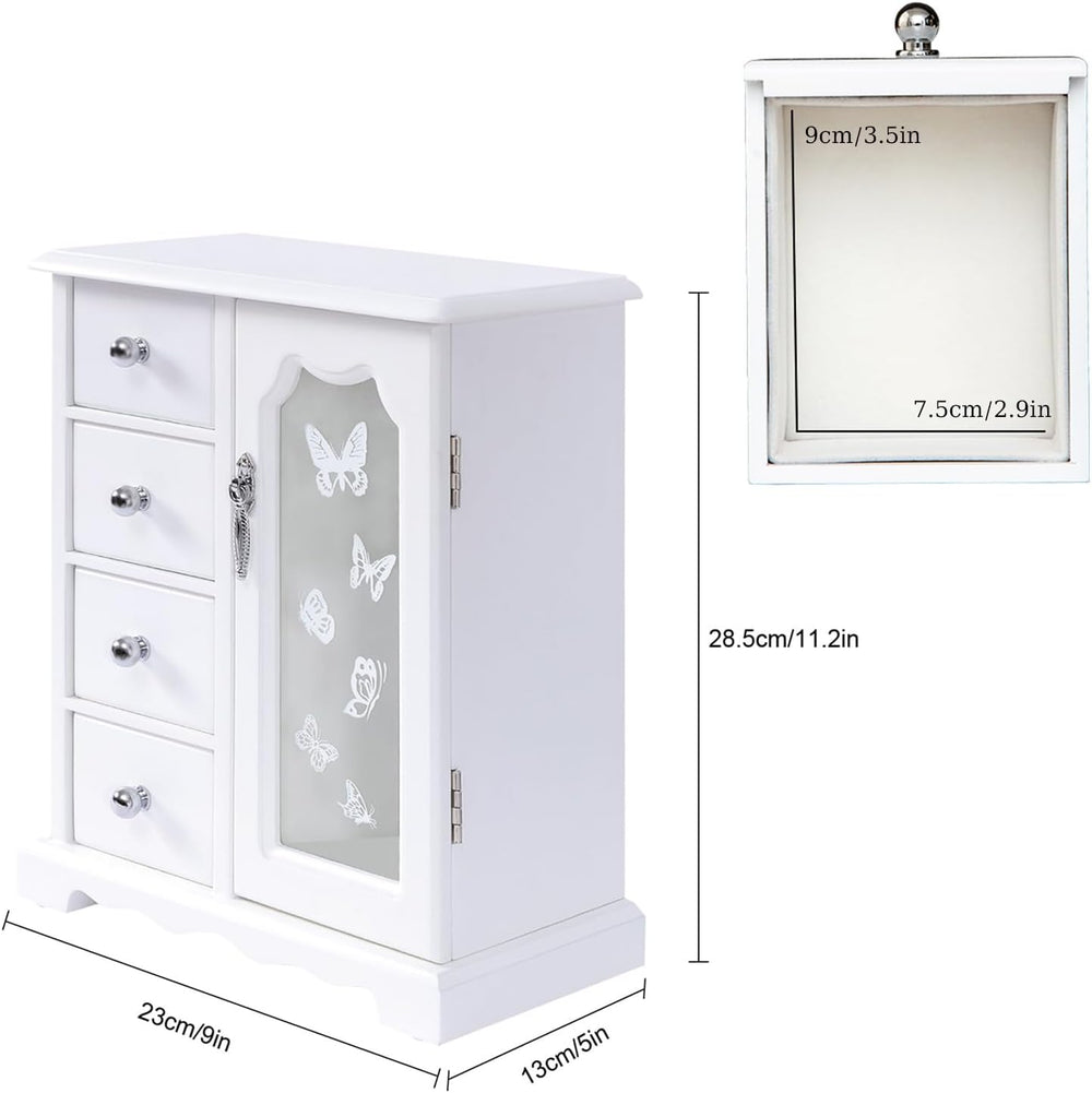 DYRABREST 4 TierJewelry Box White Wooden Jewelry Organizer Girls Women Jewelr...