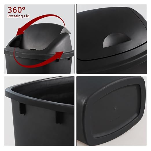Zopnny 4-Pack Lidded Trash Can, 13 Gallon Black Plastic Garbage Bin - Image 3