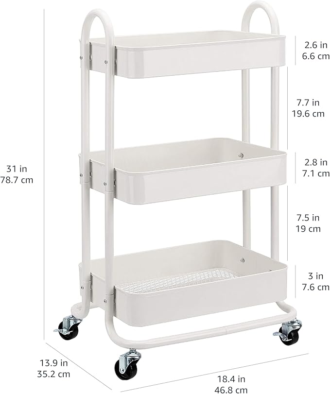 Amazon Basics 3-Tier Rolling Utility or Kitchen Cart, Lockable Wheels - Image 5