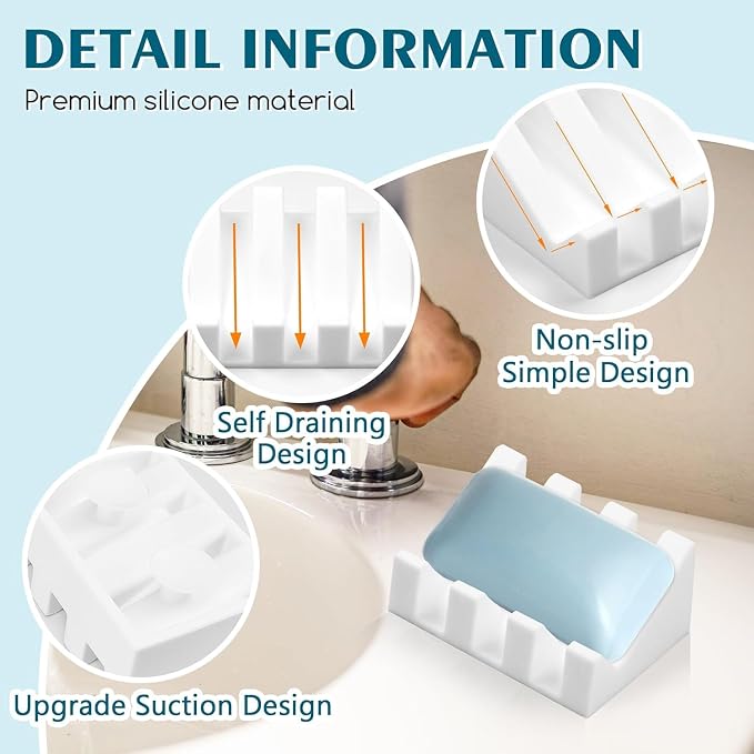 Silicone Soap Dish for Bar Soap Holder for Shower Bathroom Self Draining - Image 2