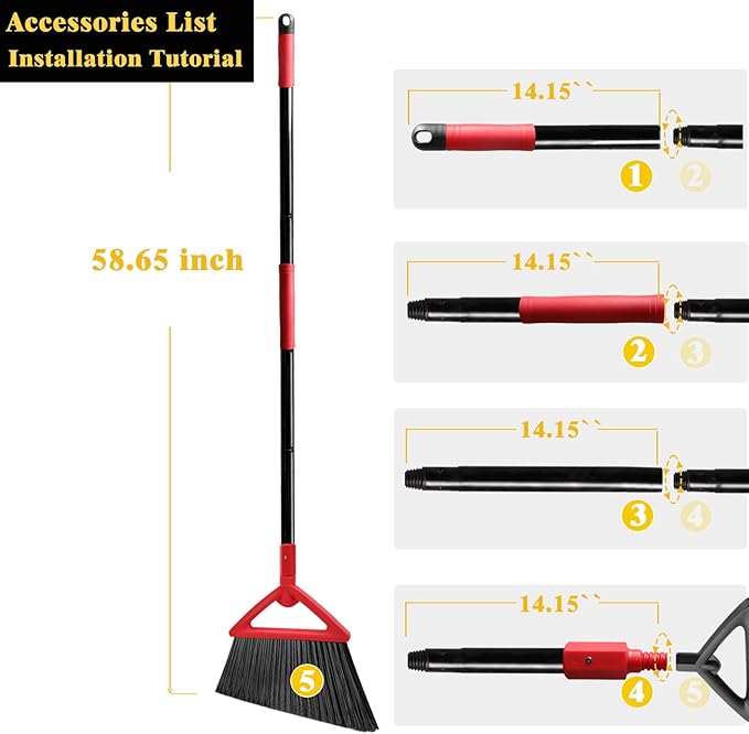 Heavy Duty Broom of Outdoor and Indoor, 4 Packs Upgraded Commercial Angle Brooms - Image 3