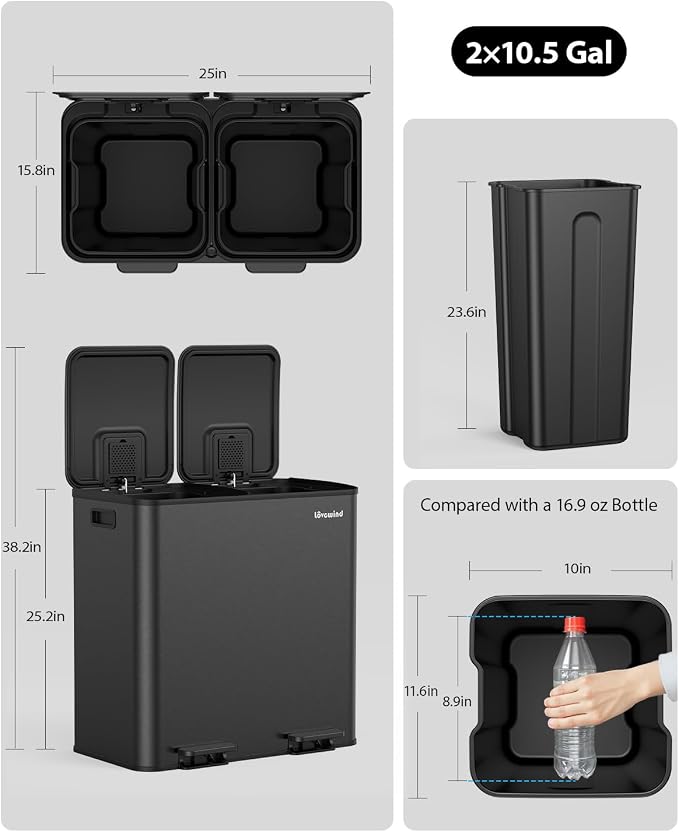Lovewind Trash Can, 2 x 10.5 Gallon Garbage Can - Image 8