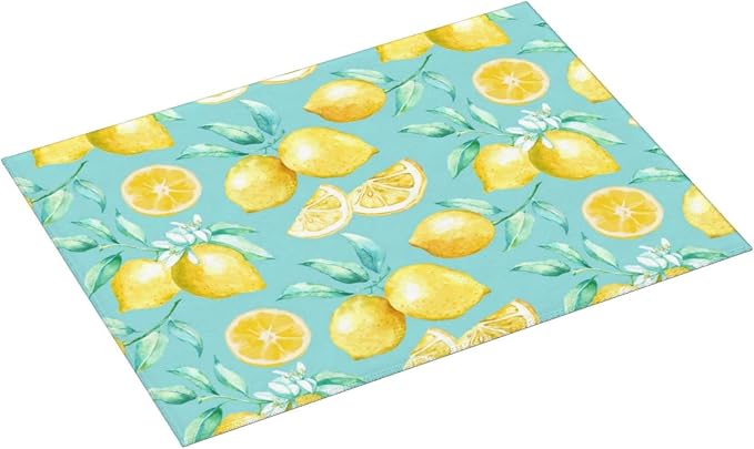 Spring Yellow Lemon Teal Background Microfiber Dish Drying Mat - Image 2