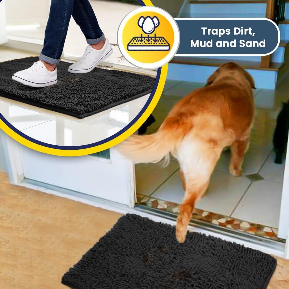 Muddy Mat® | Super Absorbent Door Mat Indoor, Microfiber Quick Dry Chenille Entryway Rug, Non-Slip Front Door Mat, Indoor Mats for Entryway, Machine Washable Pet Rug, Charcoal 18"x28"