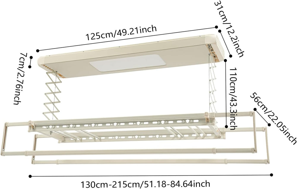 Electric Retractable Airing Rack Off-White Color, Ceiling Clothesline 77lbs L...