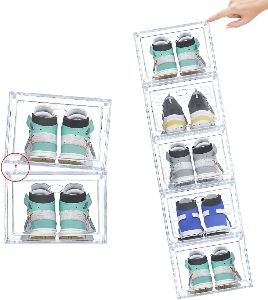 Large Clear Plastic Shoe Boxes Stackable Organizing Sneaker, 10 Pack Drop Fro...