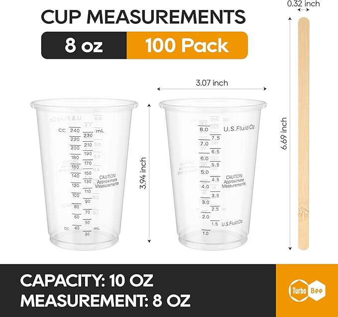 Turbo Bee Plastic Measuring Cups 8OZ, 100 PACK Disposable Mixing Cups - Image 3