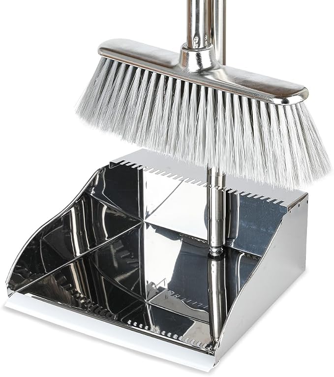 Broom and Dustpan Set, Soft Bristles Indoor Kitchen Broom by throw