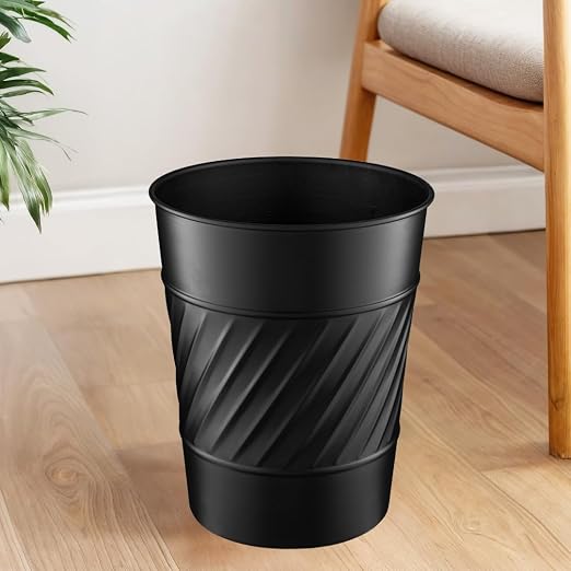 Monarch Abode Black Handcrafted Wave Embossed Metal Wastebasket - Image 5