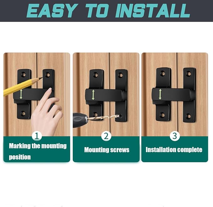 90/180 Degree Barn Door Lock, Small Flip Gate Latches Protect Privacy Sliding - Image 6