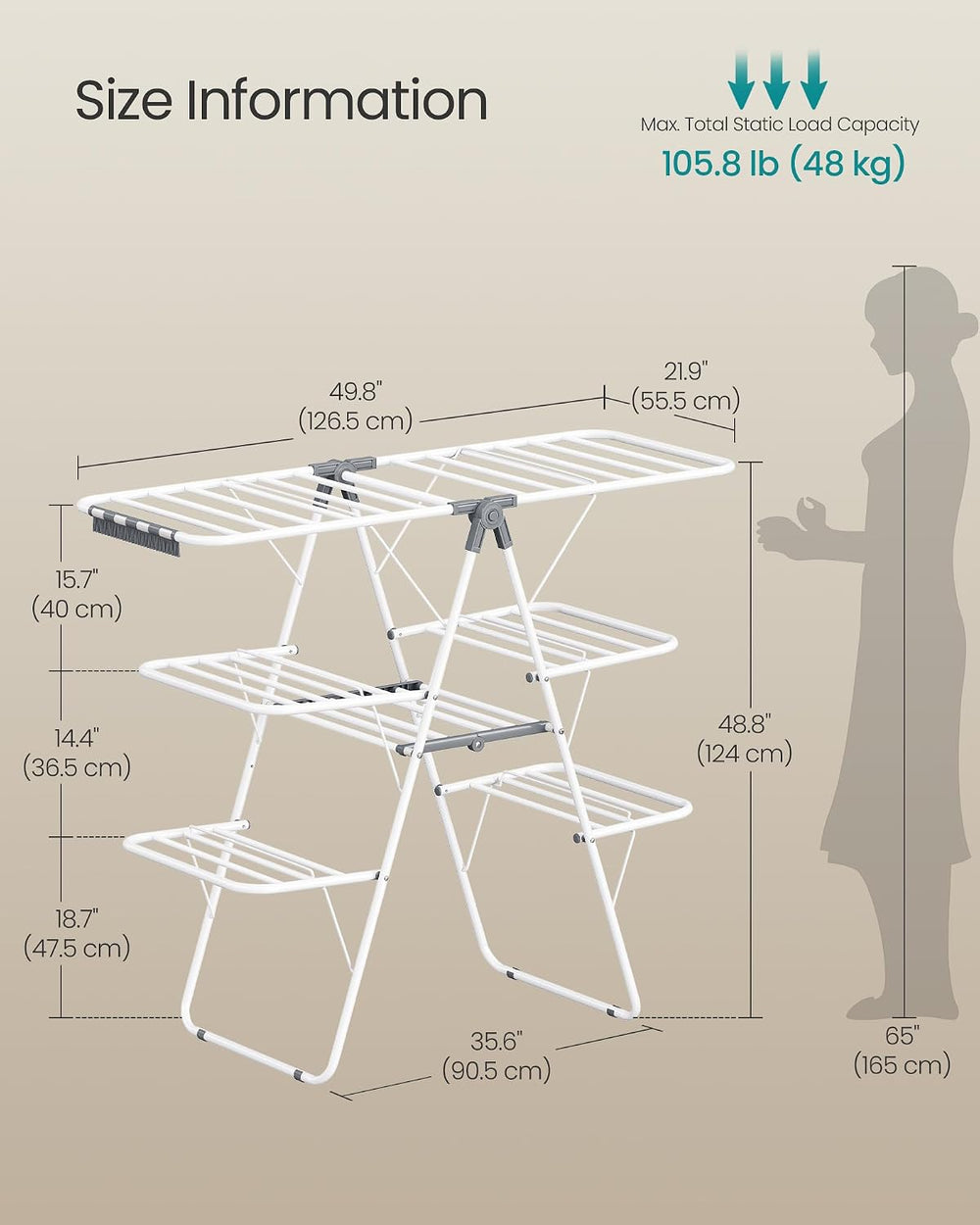 SONGMICS Clothes Drying Rack, Foldable 3-Level Laundry Rack, Free-Standing La...