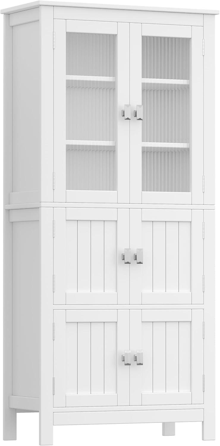 Akxomel 53.1" Tall Bathroom Cabinet 6 Doors Linen Floor Storage Cabinet