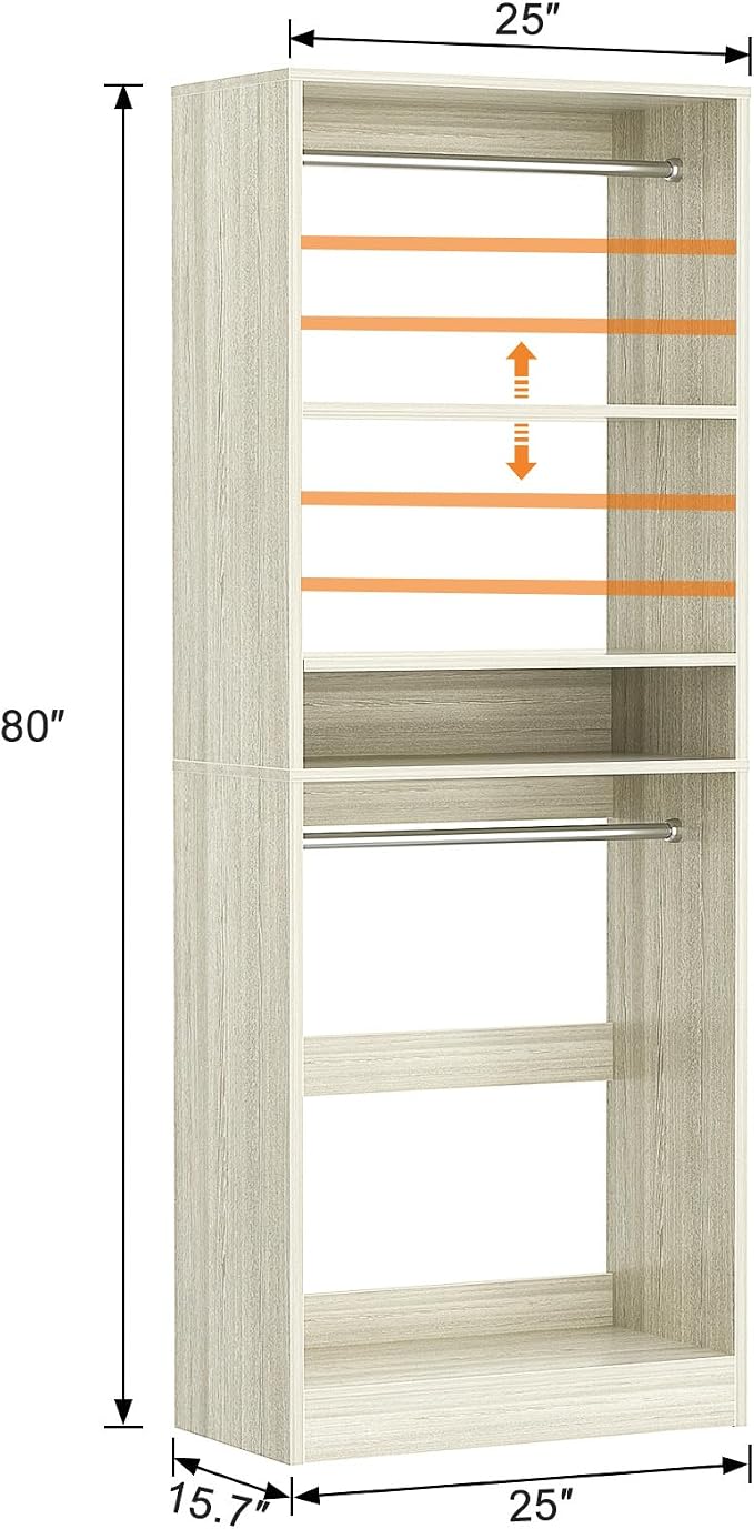 Unikito 25” Closet System, Freestanding Closets Organizer Wardrobe