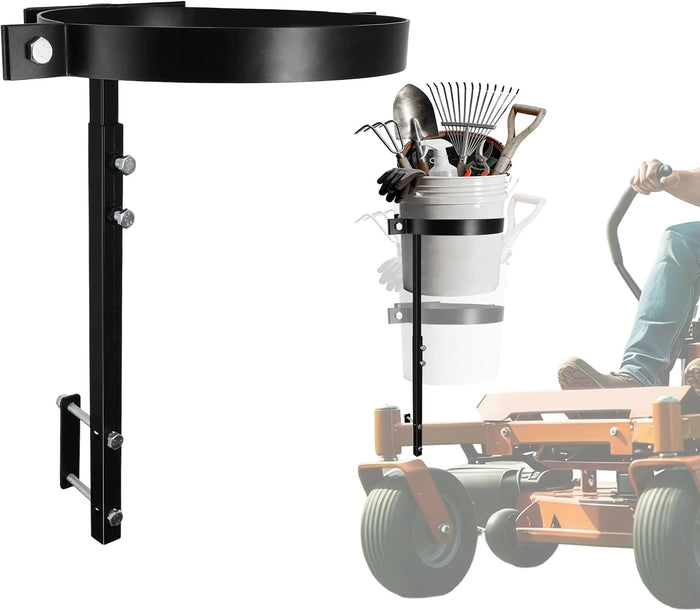 Adjustable 5 Gallon Trash Bucket Holder for Zero Turn Mowers, 11.2" Diameter, Heavy-Duty Steel Bucket Storage Bracket with Clamp, Convenient for Indoor Outdoor Yard Cleaning