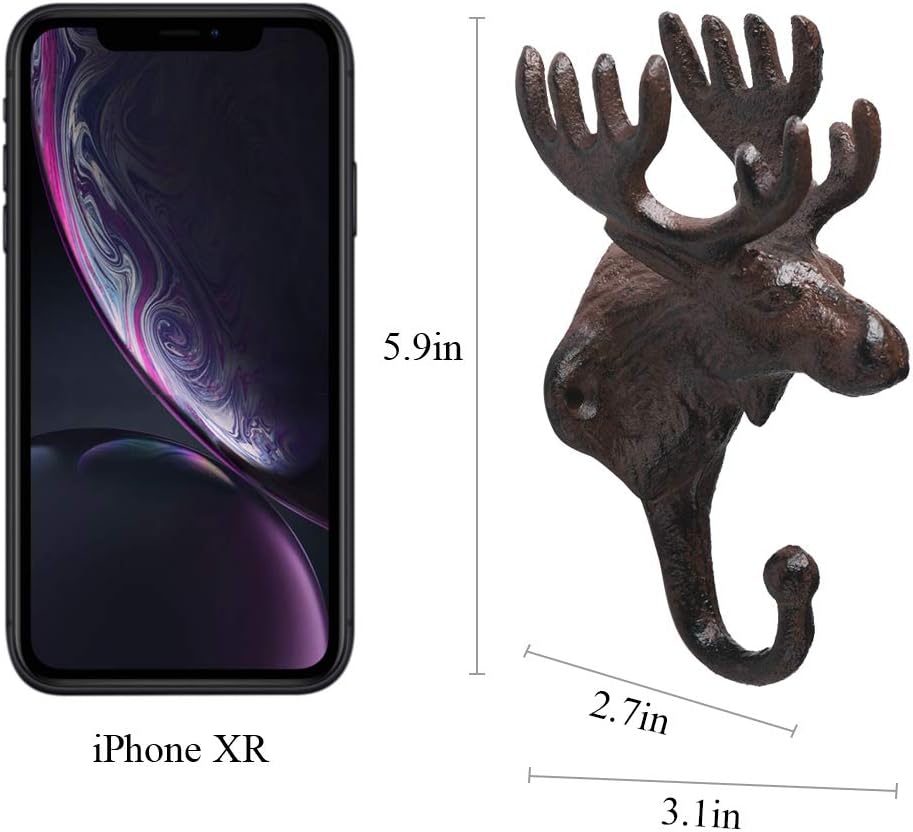 BRASSTAR 3PCS Cast Iron Deer Head Antlers Wall Hooks/Hanger