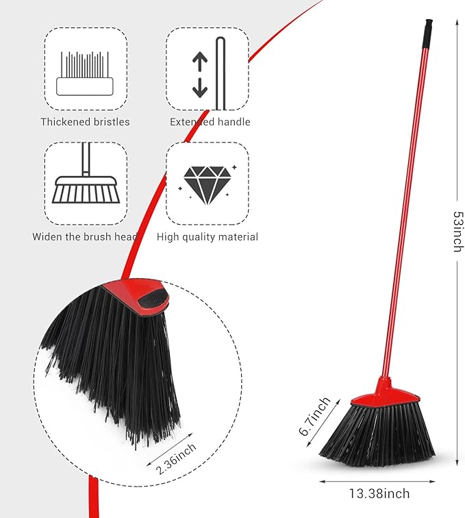 12 Pcs Heavy Duty Commercial Angle Broom 53 Inch Long Handle - Image 2