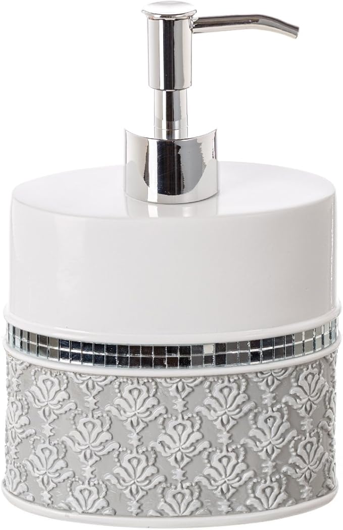 Creative Scents Mirror Damask Grey and White Soap Dispenser, Decorative Hand by CreativeScents