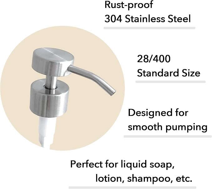 Stainless Steel Soap Dispenser Pump Head Replacement 2 Pack, 28/400 Threads - Image 4