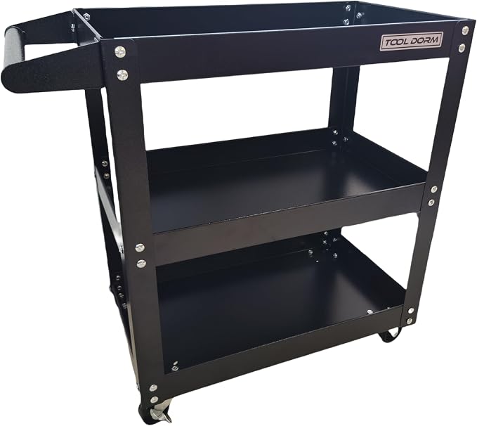 Utility Service Cart, 3 Shelf 150LBS Heavy Duty Steel Rolling Utility Cart by ToolDorm