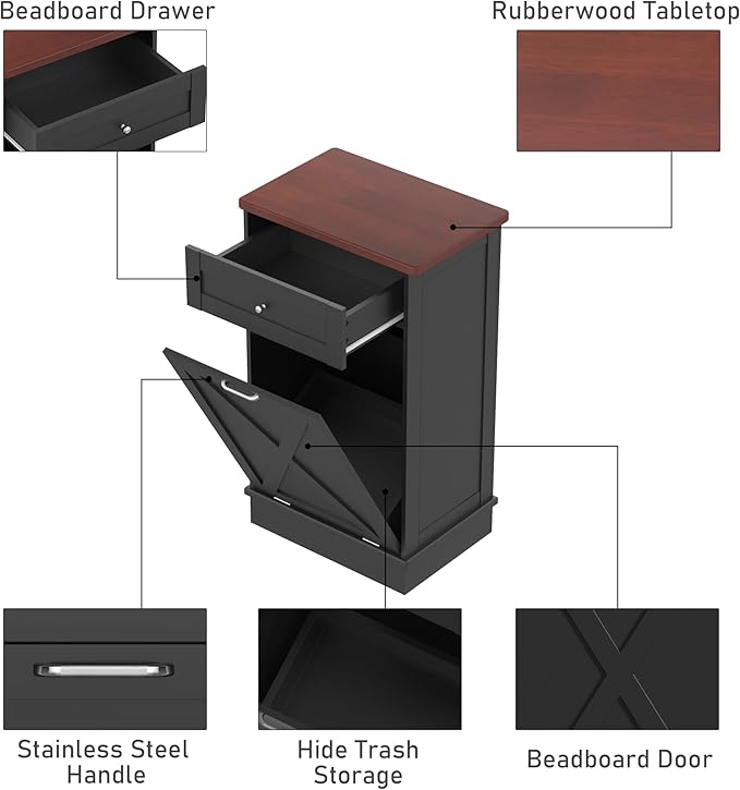 Betterhood Tilt Out Trash Cabinet 10 Gallon Wooden Free Standing Laundry Sorter - Image 5