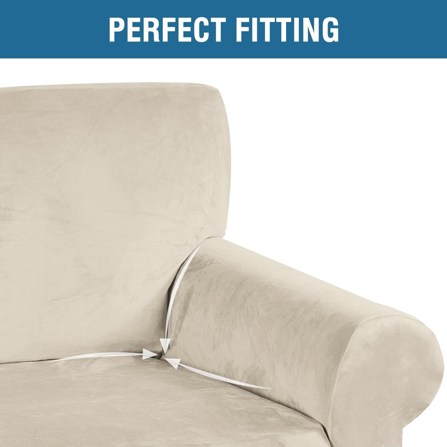 H.VERSAILTEX Stretch Velvet Sofa Covers for 3 Cushion Couch Covers Sofa Slipcovers Furniture Protector Soft with Non Slip Elastic Bottom, Crafted from Thick Comfy Rich Velour (Sofa 72"-90", Ivory)