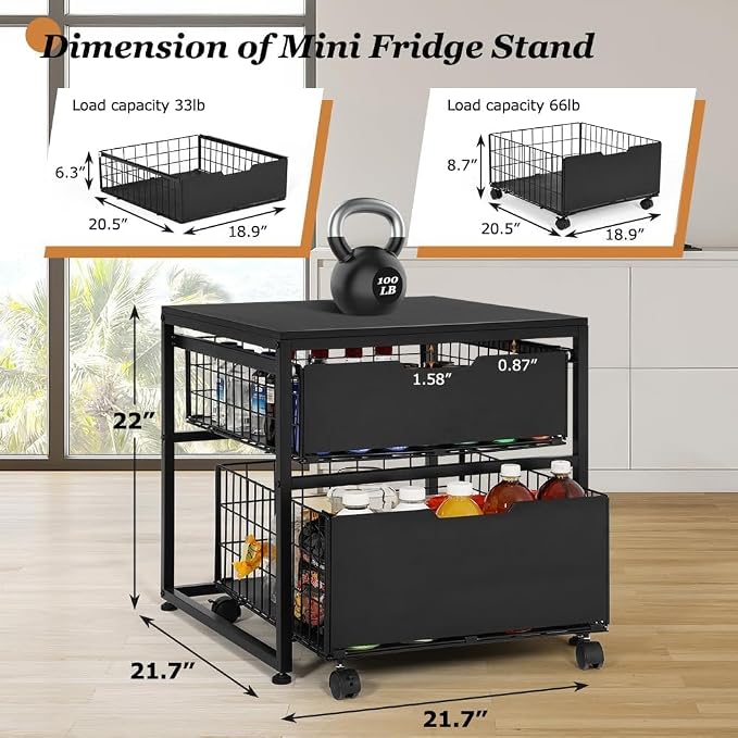 Mini Fridge Stand with Storage Drawer, 21.7”x21.7” Heavy Duty Mini Fridge Table - Image 7