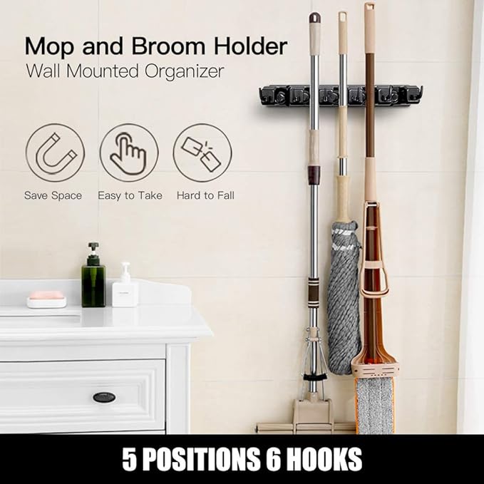 IMILLET 2 Pack Mop and Broom Holder, Wall Mounted Organizer Mop and Broom - Image 3