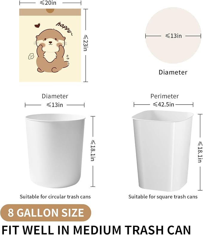 VOK 8 Gallon Trash Bags with Otters Printed, Drawstring Medium Garbage Bags - Image 2