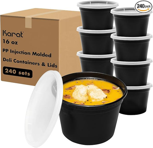 Karat [16oz - 240 ct Black PP Injection Molded Round Deli Containers by Karat