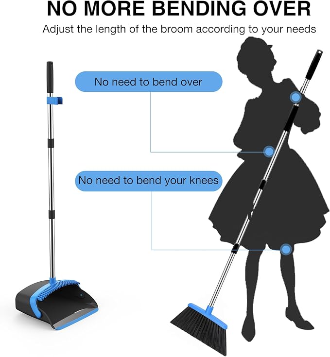 Broom and Dustpan Set, 52-in Long Adjustable Handle Broom Dustpan Combo - Image 3
