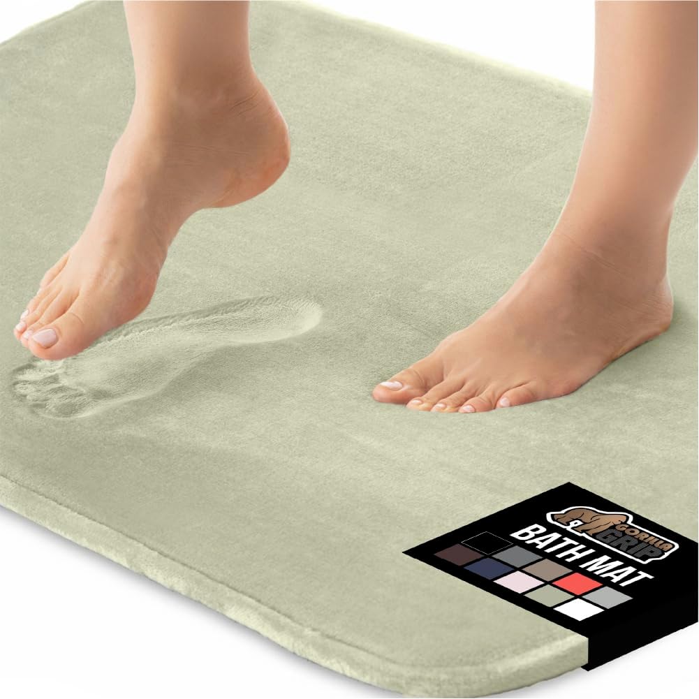 GORILLA GRIP® Memory Foam Bath Mat, Soft Absorbent Velvet Bathroom Mats, Durable Dots on Underside, Machine Washable Bathmat, Carpet Rug Room Decor for Shower Tub Floor RV, 24x17 Rugs, Sage