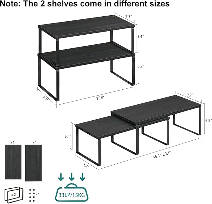 Cabinet Organizer Shelf, Kitchen Counter Storage, 2-Piece Set, Stackable Spice - Image 3