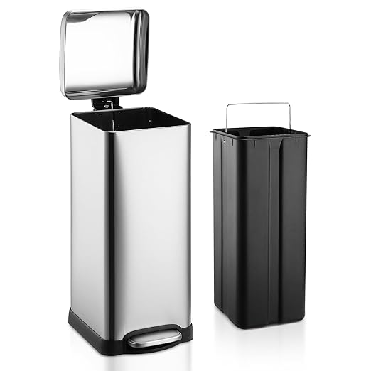 8 Gal/30L Slim Trash Can, Rectangular Step-On Stainless Steel Garbage Can by Unknown