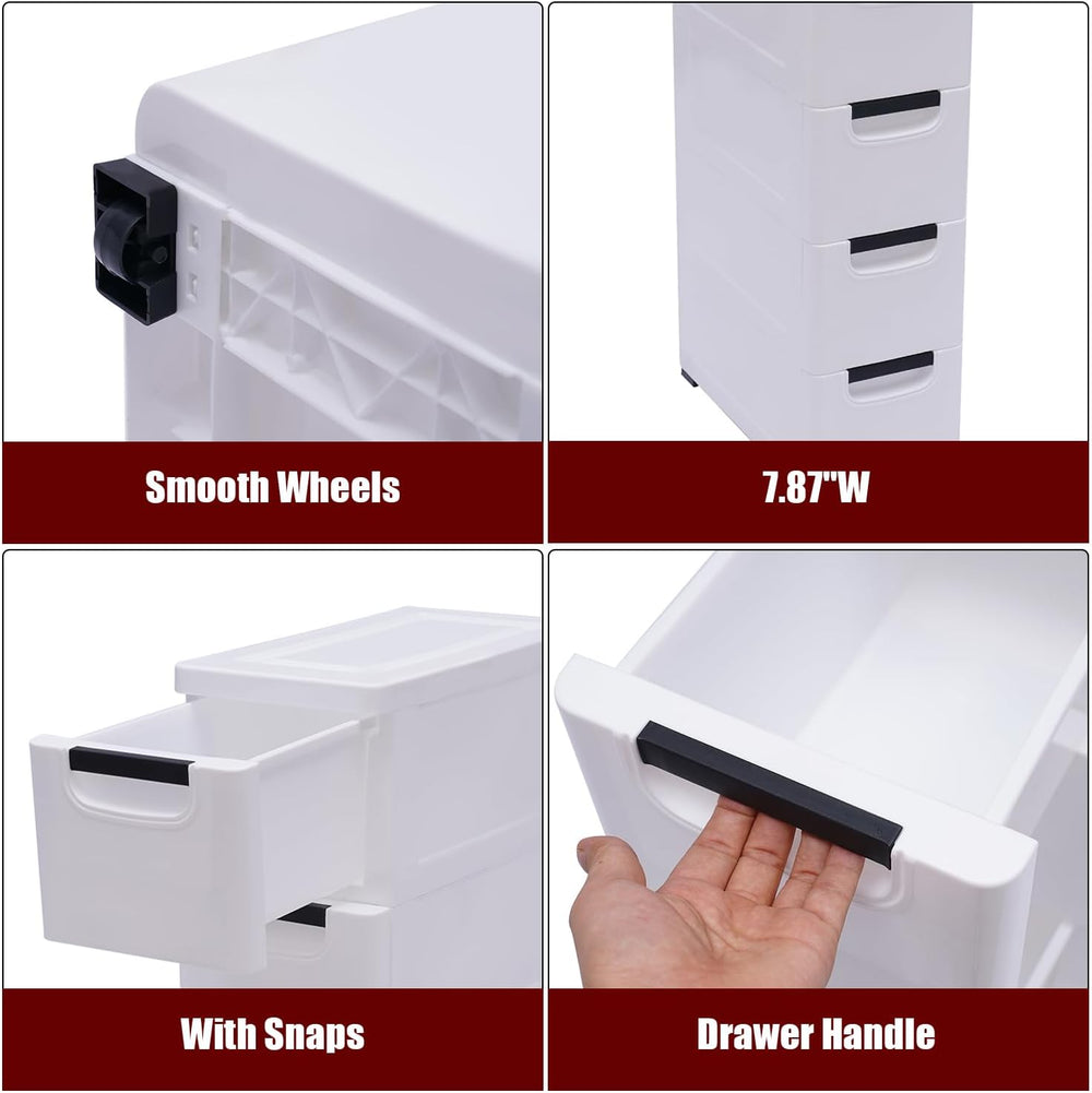 5 Drawers Narrow Slim Plastic Storage Cabinet,Storage Drawer with 4 Wheels,5 ...