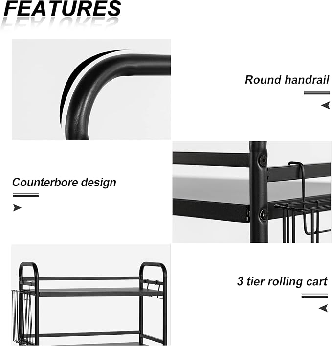 HDANI 3 Tier Metal Rolling Utility Cart, High Capacity Multi Purpose Heavy Duty - Image 9