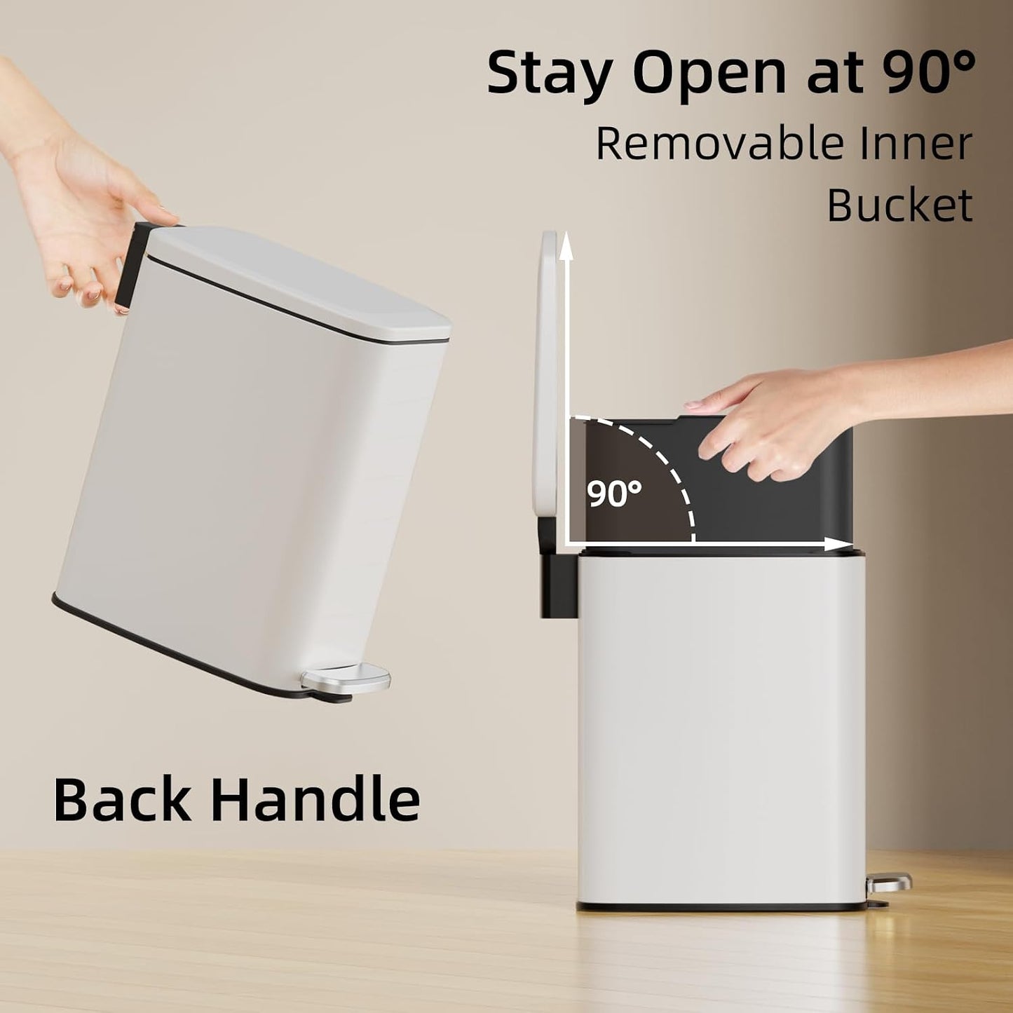 KSSKSS Small Bathroom Trash Can with Lid Soft Close, Step Pedal, 6L / 1.6 Gal Stainless Steel Garbage Bin with Removable Inner Bucket, Slim Wastebasket for Narrow Spaces (White)