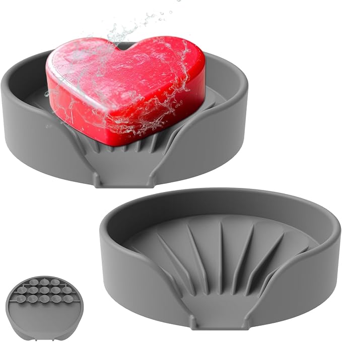 Self Draining Soap Dish, Silicone Suction Cup Soap Holder Tray Savers Container by UltraKeno