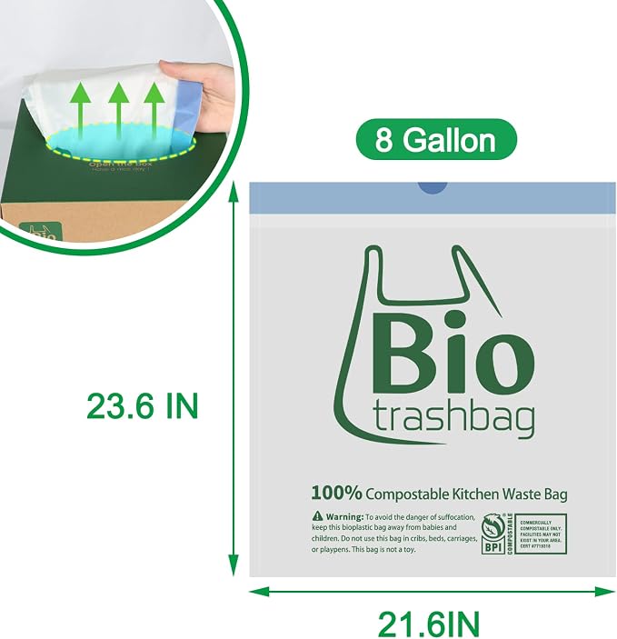 8 Gallon Compostable Trash Bags, Heavy Duty Extra Thick Compost Bags, Kitchen - Image 2
