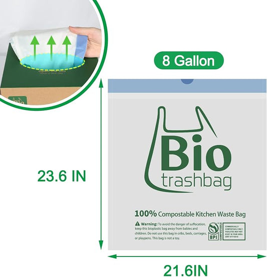 8 Gallon Compostable Trash Bags, Heavy Duty Extra Thick Compost Bags, Kitchen - Image 2