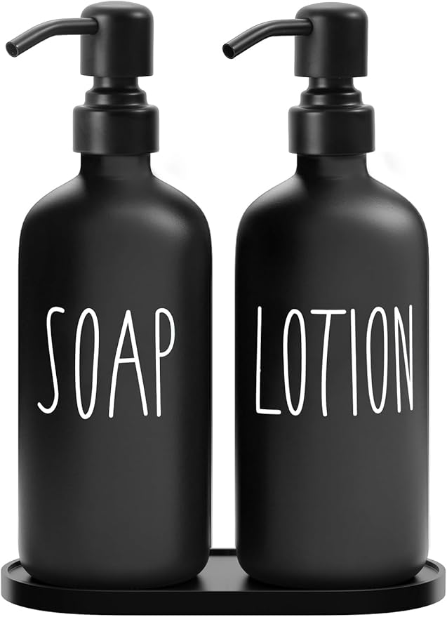 MOMEEMO Black Soap Dispenser Bathroom, Contains Lotion and Hand Soap Dispenser by MOMEEMO