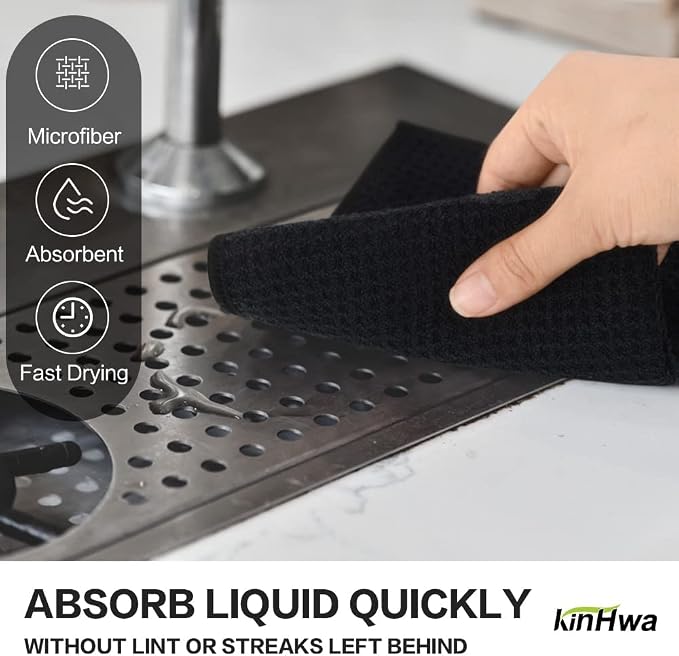 KinHwa Microfiber 6 Pack Dish Cloths Thick Waffle Weave Kitchen Dish Drying - Image 5